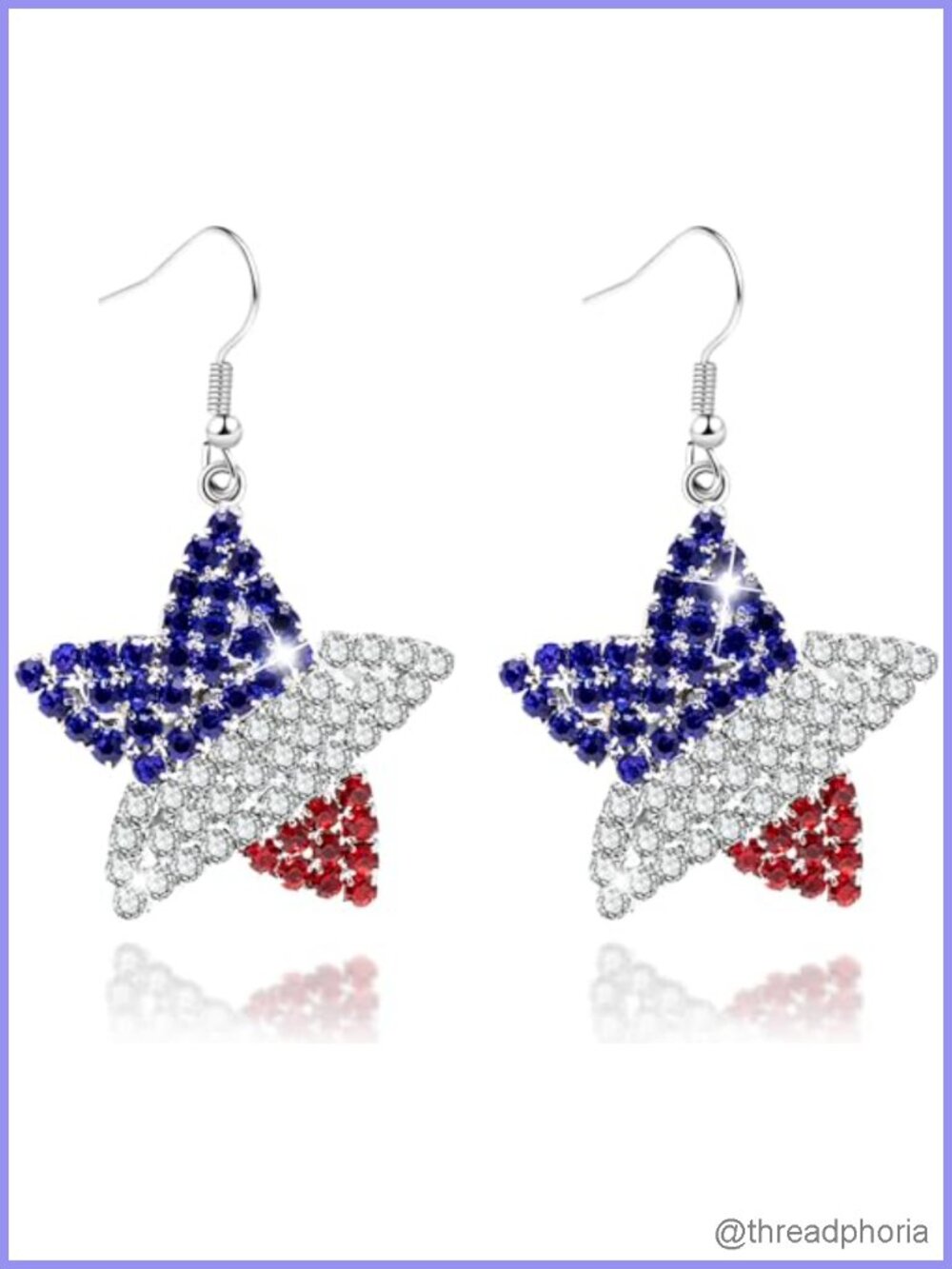 Patriotic Crystal Dangle Earrings American Flag 4th of July